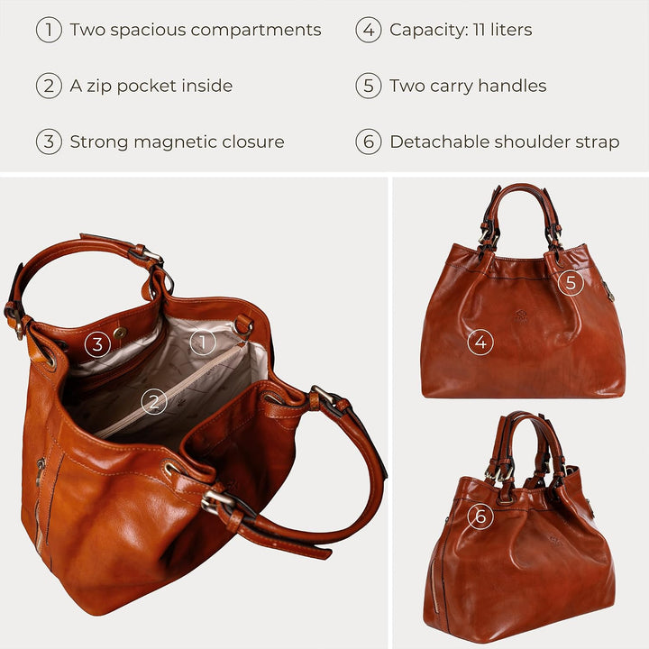 Time Resistance Schultertasche Damen - Handtasche aus Leder - Made in Italy - Tragetasche - Business