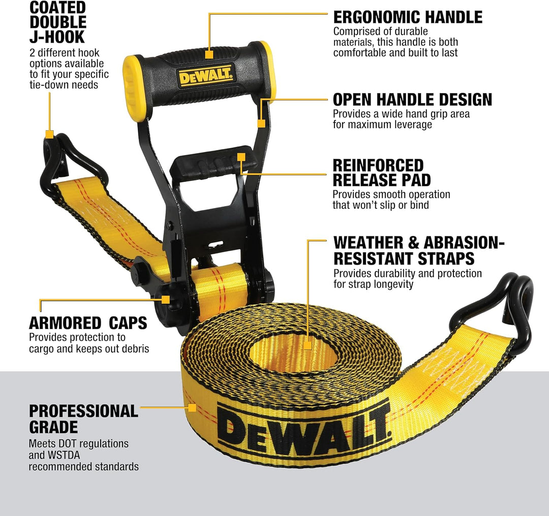 DEWALT DXBC10000J-6PK Spanngurte mit Ratsche, 5,1 x 7,8 cm, mit doppelten J-Haken, robuster Frachttr