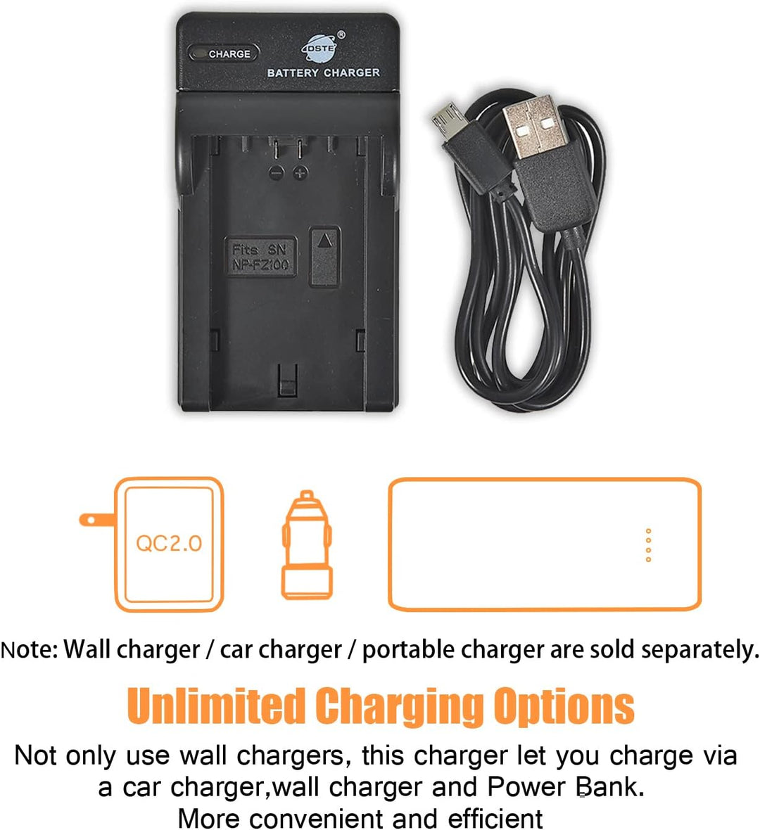 DSTE NP-FZ100 Li-Ionen Batterie (2 Stück) und Micro USB Ladegerät Kompatibel für Sony A6700 A7R3 A7R
