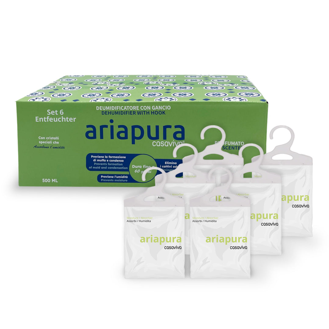 Luftentfeuchter mit Haken basierend auf hydrophilen Kristallen 6 * 500ml Ariapura Aromatherapie, Kon