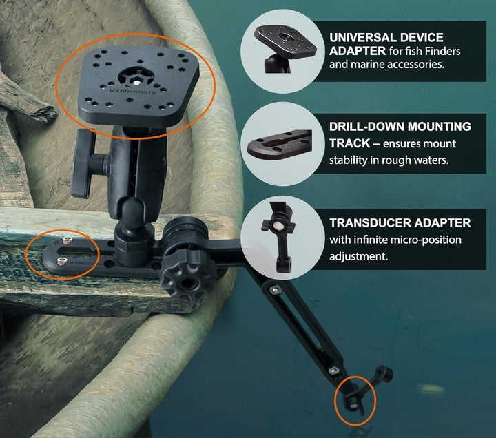 Fischfinder-Halterung mit Geberarm, verstellbare Montagehalterung, kompatibel mit Garmin, Lowrance,
