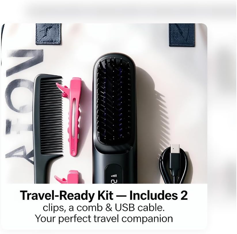 Stylingbürste für kurze Haare Elektrisch, 3-in-1 Kabelloser Haarglätter mit LED Display & Keramiksch