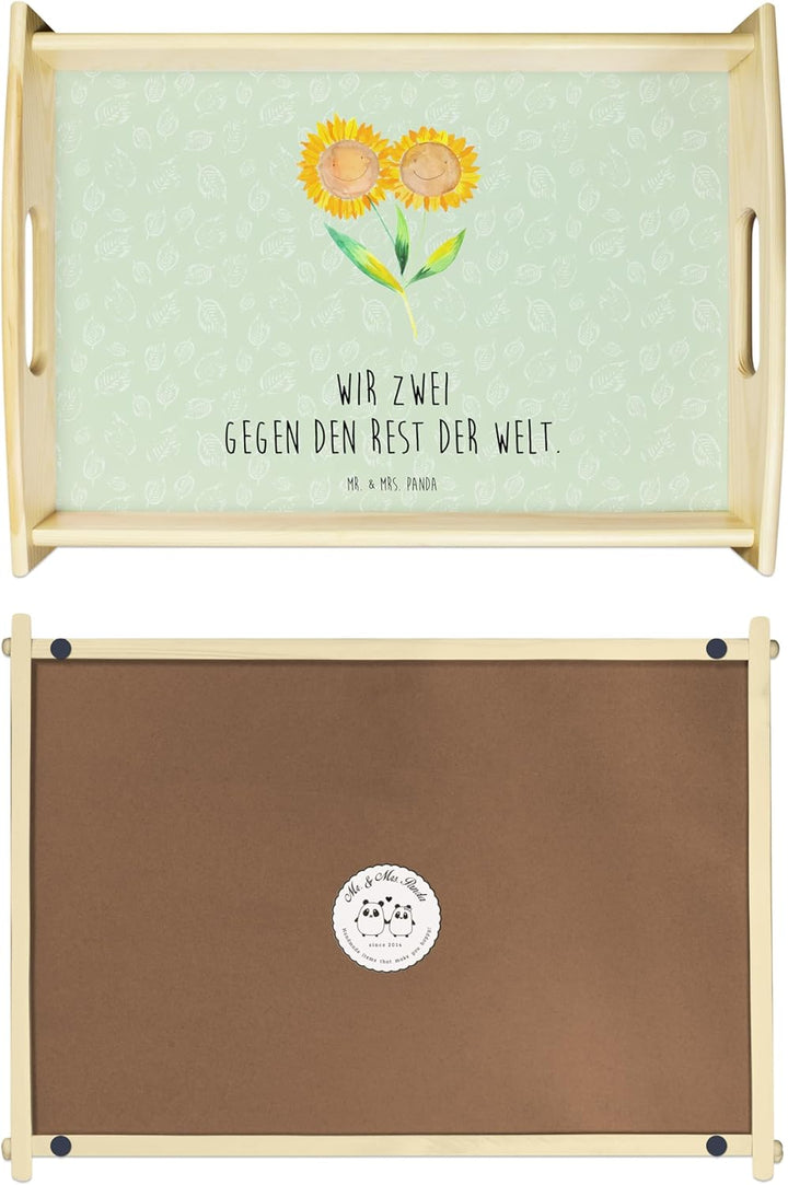 Mr. & Mrs. Panda Serviertablett Blume Sonnenblume - Geschenk, tablett aus Holz, Freundin, sofatablet