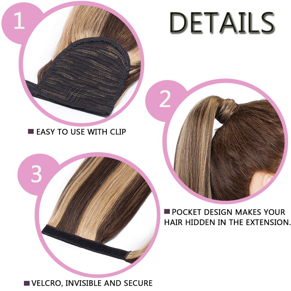 SEGO Ponytail Pferdeschwanz Haarteil Echthaar Zopf Extensions Haarverlängerung Clip in Pony Remy Hai