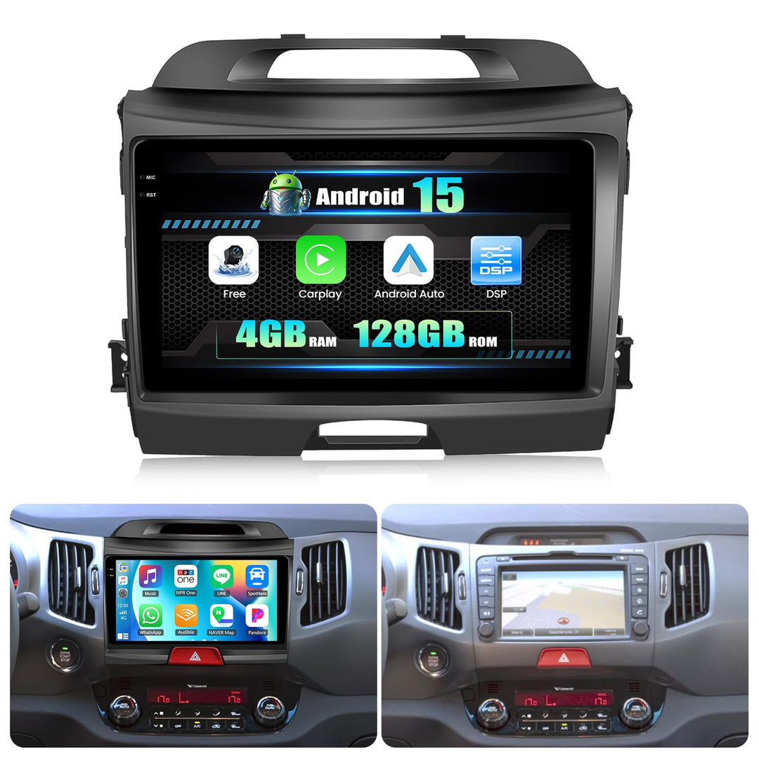 CAMECHO 4G+128G Android 15 Autoradio für Kia Sportage 3 III SL 2010-2016 mit Navi Carplay Android Au