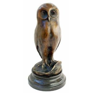Kunst & Ambiente - Schlaue Eule auf Marmor - signiert Milo - Eule Deko - Uhu - Skulptur - Dekofigur