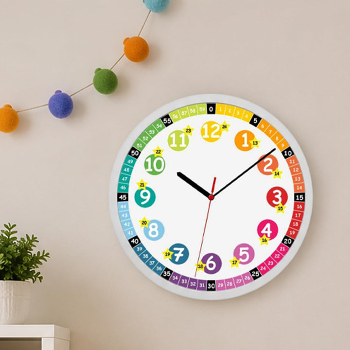 K&L Wall Art Lautlose Kinder Wanduhr Regenbogen Lernuhr für Mädchen und Jungen Kinderwanduhr 30cm Du