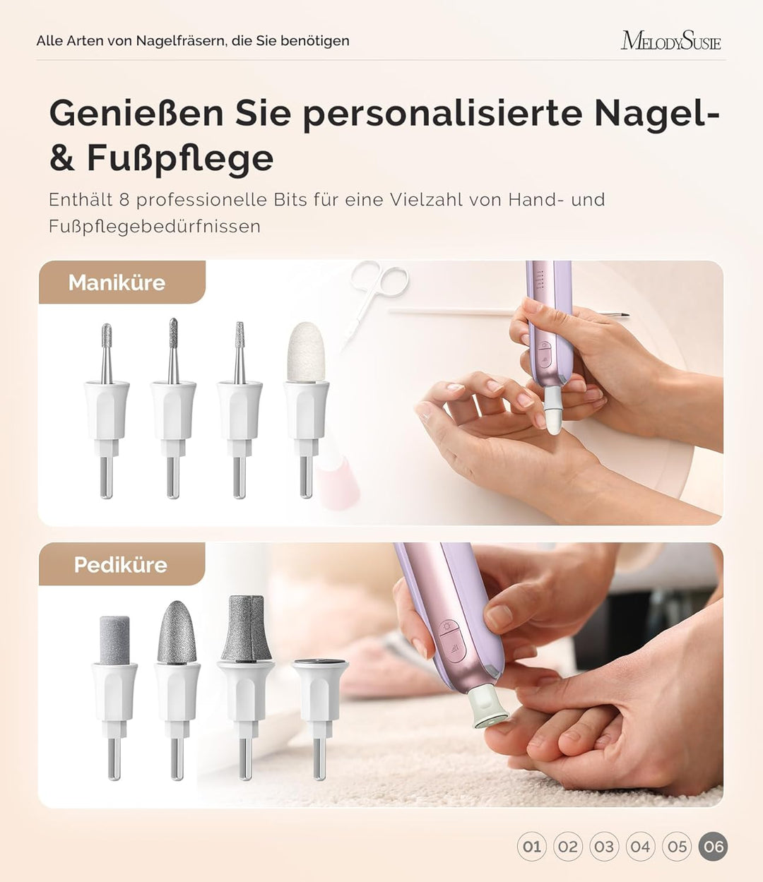 MelodySusie Professionelles Pediküre Set, PC760G 8 in 1 Elektrischer Nagelfräser mit 5 Geschwindigke
