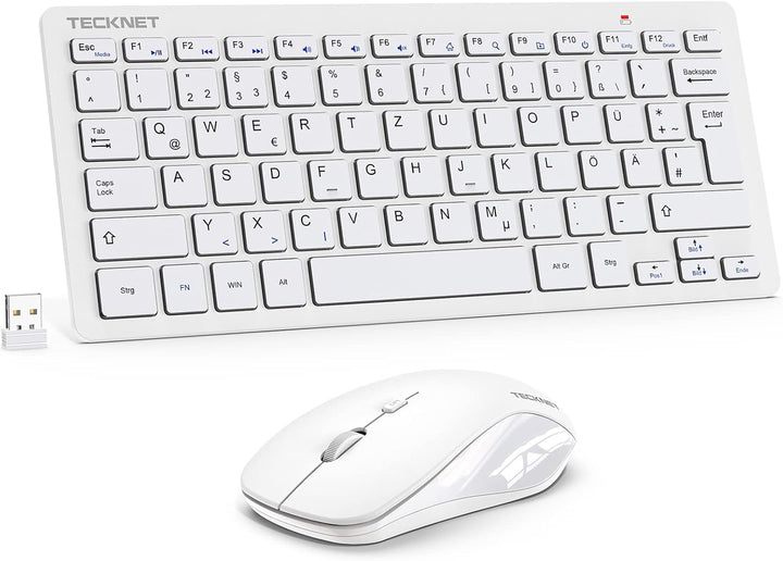 TECKNET Kabelloses Tastatur Maus Set, Deutsch QWERTZ Layout, 2.4 GHz Funk Mini Tastatur Mouse, 15m R