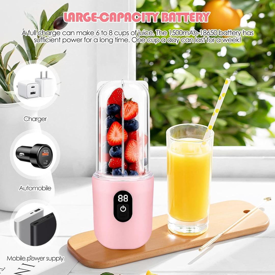 Tragbarer Mixer, Portabler Elektrischer Saftpresse mit Digitalanzeige, 1500mAh Akku, Drahtloser Gebr