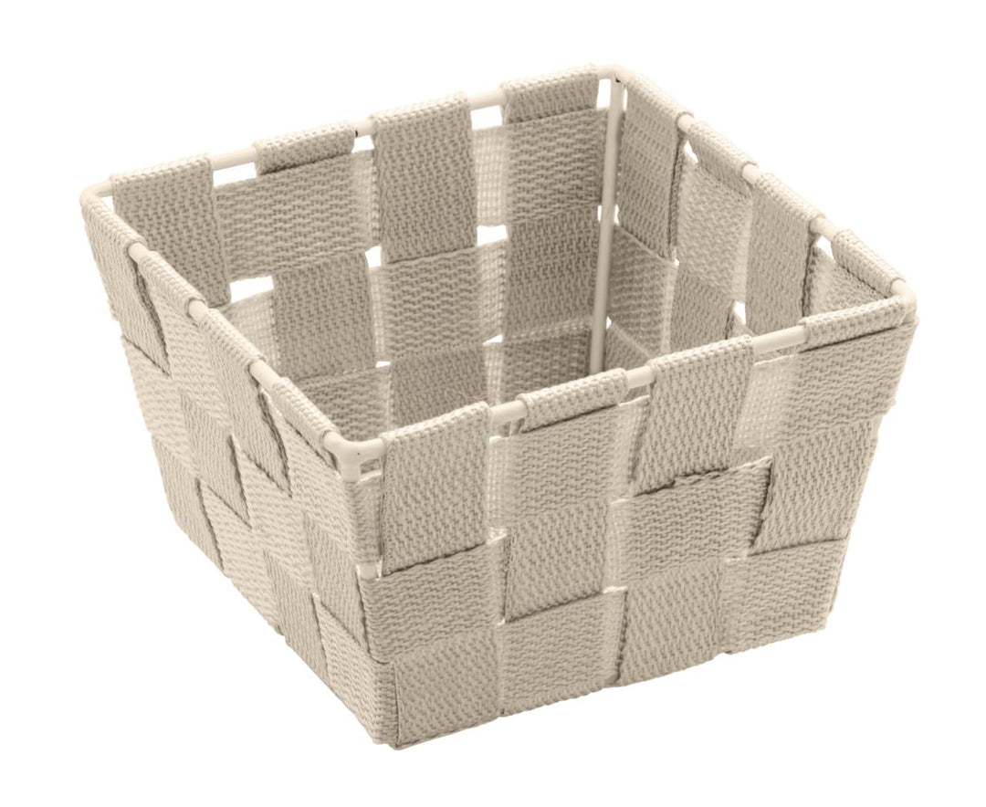 WENKO Aufbewahrungskorb Adria Mini Beige - Badkorb, quadratisch, Kunststoff-Geflecht, Polypropylen,