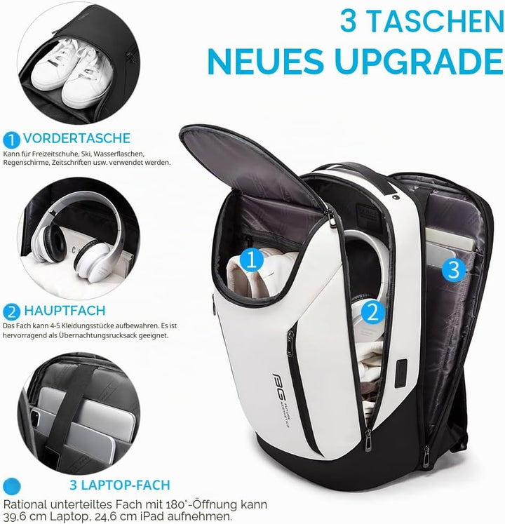 BANGE Business-Smart-Rucksack, wasserdicht, 39,6 cm (15,6 Zoll), Laptop-Rucksack mit USB-Ladeanschlu