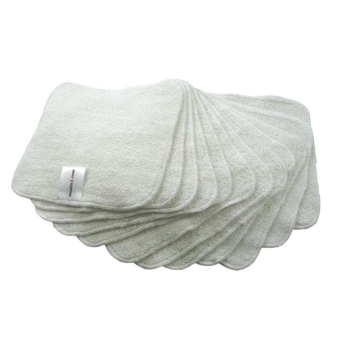 MuslinZ 12PK Tücher Bambus-Baumwolle Mix Terry Tücher 20x20 cms Gesicht Tuch waschbare Wiederverwend