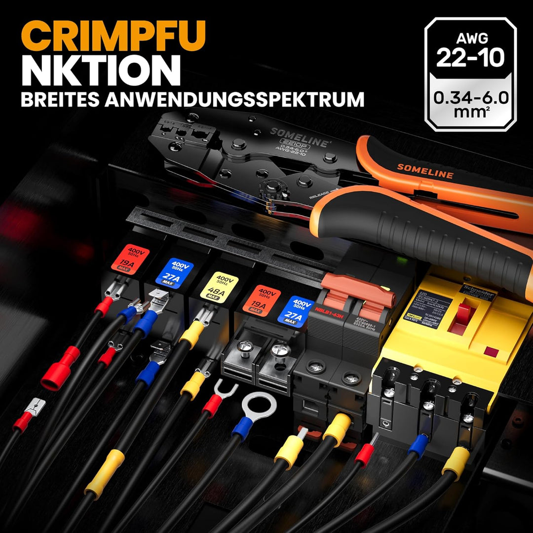 SOMELINE® Crimpzange Kabelschuhe Set, Crimpzangenset, Kabelschuhzange für 0,34-6mm² Kabelhülsen mit