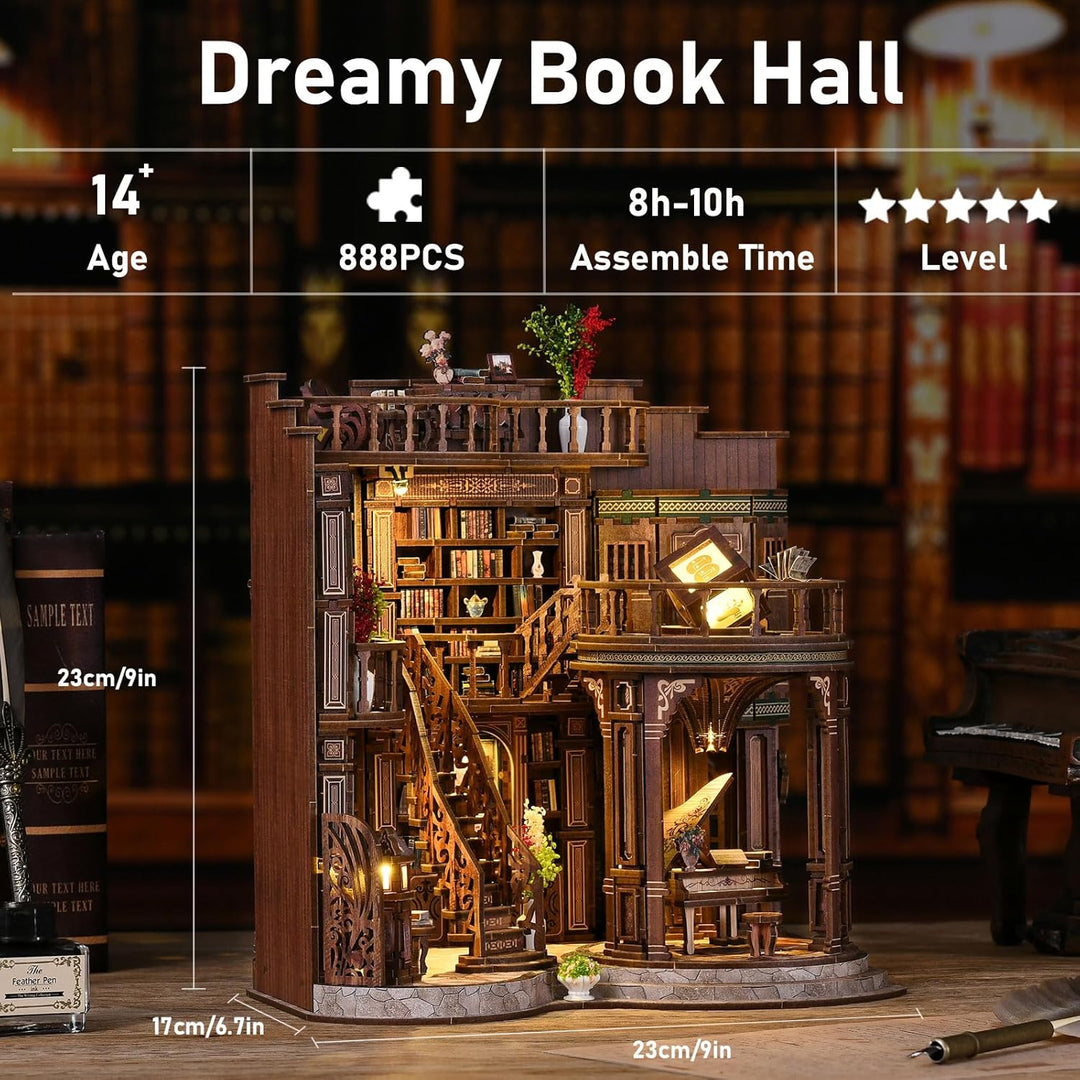 DIY Bücherregal-Nische Bausatz für Erwachsene – 3D Holz-Miniatur-Puppenhaus Modellbausatz, Bastelset
