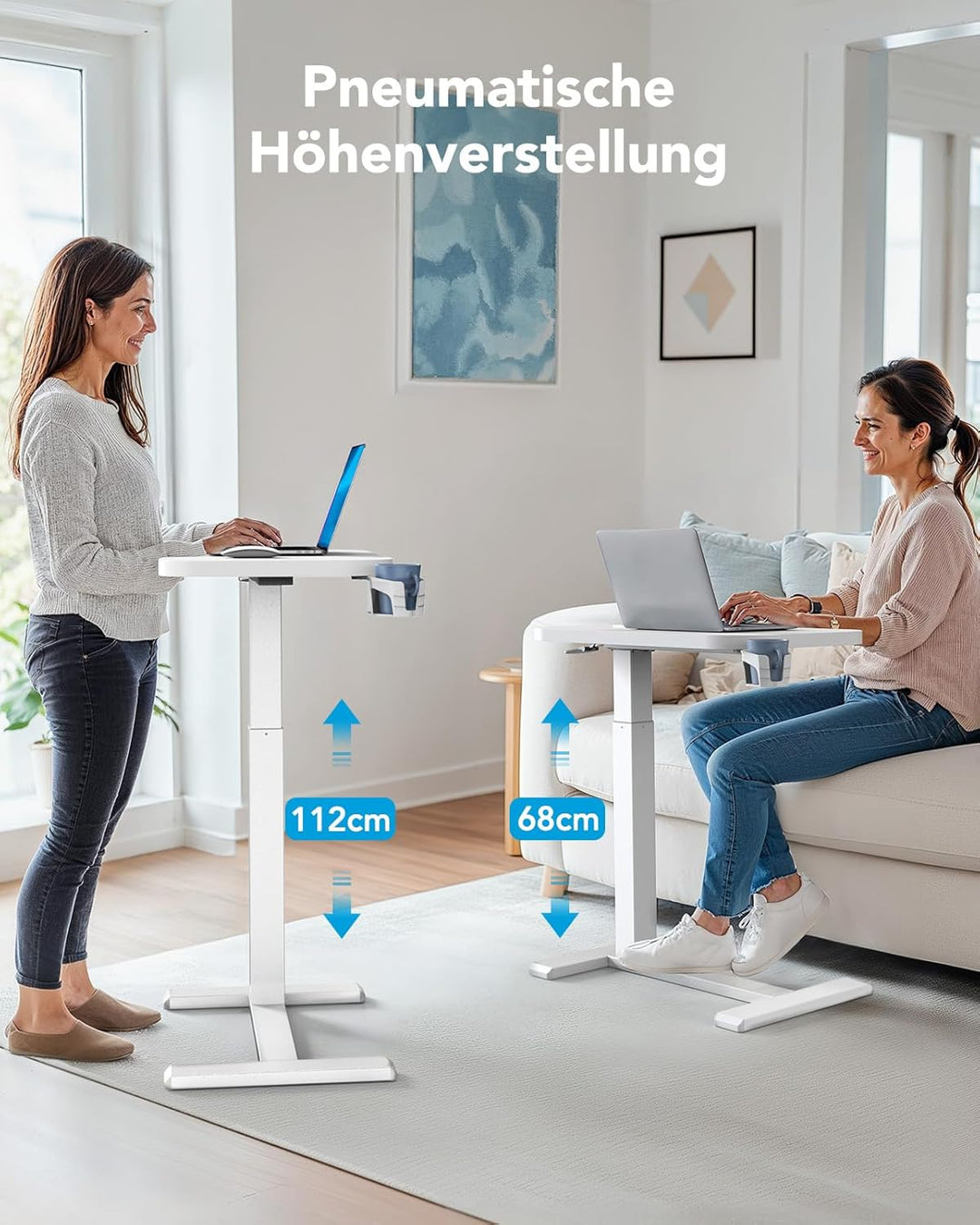 HUANUO Beistelltisch mit Rollen,Höhenverstellbarer Beistelltisch mit 80 x 45 cm grosse Tischplatte,M