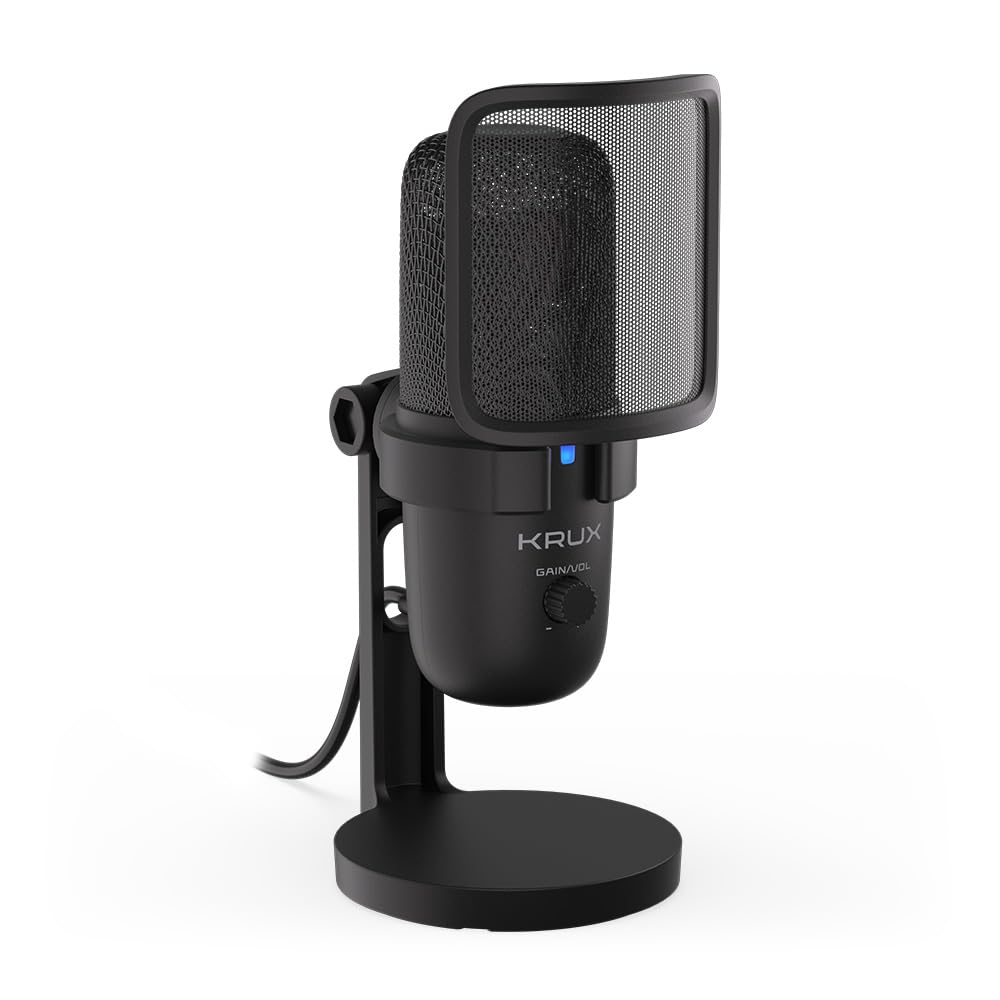 KRUX Emote, Computermikrofon auf Ständer, Zwei Popfilter, Gain-Regler, 2 m langes USB-Kabel Typ C, Z