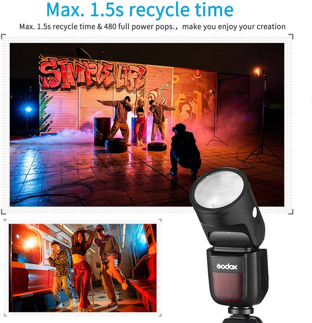 Godox V1N Rundblitz, TTL, Aufsteckblitz, Speedlite, 2,4G, HSS 1/8000S, mit Godox AK-R1 Kit für Nikon