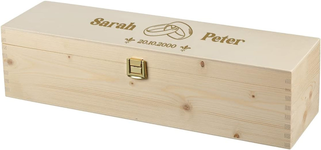2-TLG Wein Geschenkset - personalisierte 0,7 L Weinflasche und Kiste aus Holz - perfekt für Hochzeit