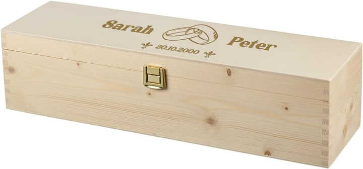 2-TLG Wein Geschenkset - personalisierte 0,7 L Weinflasche und Kiste aus Holz - perfekt für Hochzeit