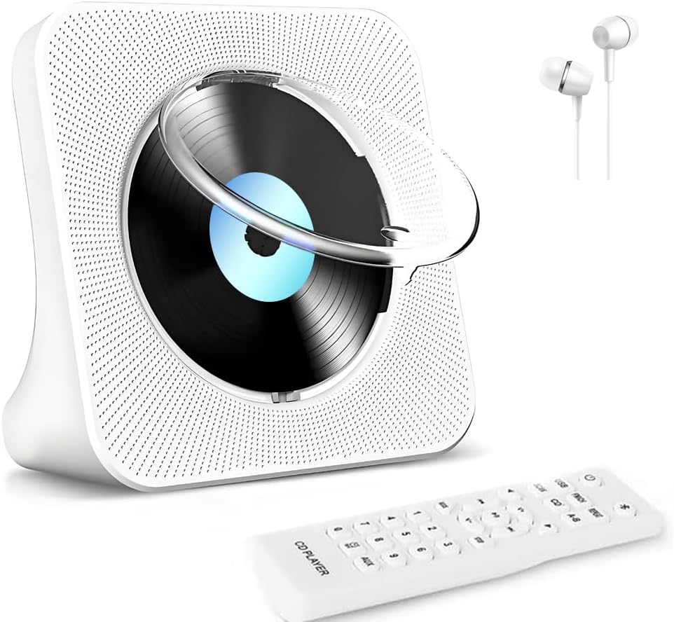 Desktop-CD-Player mit Bluetooth 5.0, integriertem HiFi-Lautsprecher, Fernbedienung, Staubschutzhülle