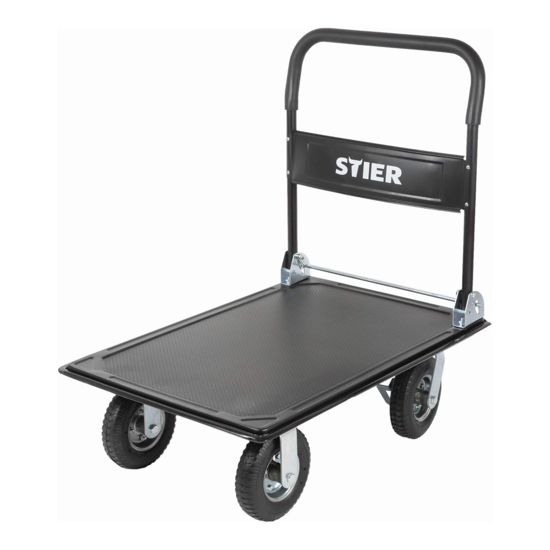 STIER Plattformwagen, Tragkraft 300kg, Transportwagen klappbar, Luftbereifung, Transporthilfe mit Le