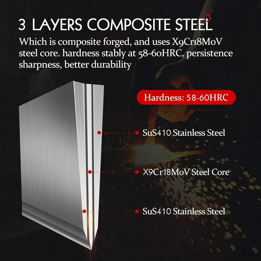 HEZHEN YM3L-Serie, Chinesisches Küchenmesser,180mm-Gemüse Fleischbeil Hackmesser,Scharfes Metzger Ko