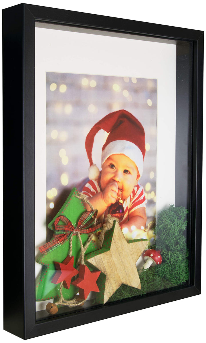 BD ART 28x35 cm Box 3D Objektrahmen Bilderrahmen mit Passepartout 20x25 cm, Schwarz Rechteckiger zum