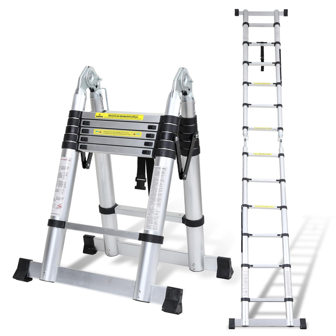 Teleskopleiter Klappleiter Aluminium, Cecaylie 3.8M Ausziehbare Leiter, Rutschfester Aluleiter Stehl