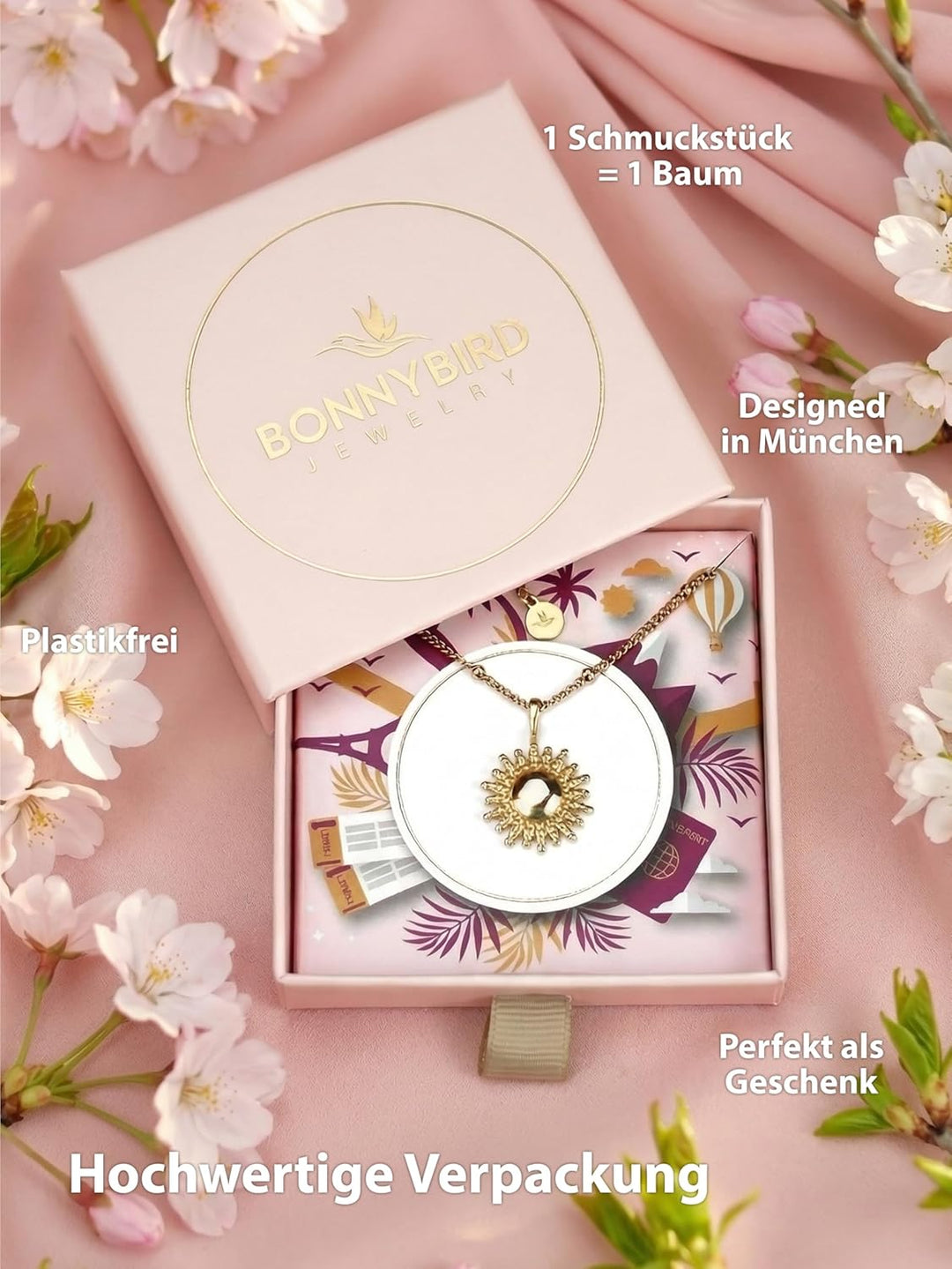 BONNYBIRD® Kette Sonne Damen BonnySun - Premium Halskette Damen mit Sonne Anhänger aus Edelstahl in