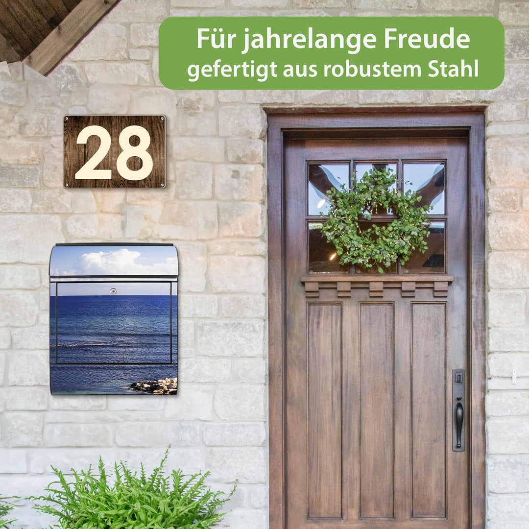 banjado Design Briefkasten Motiv Fensterpanorama 38,5x46,5x13cm & 2 Schlüssel - Briefkasten Stahl sc