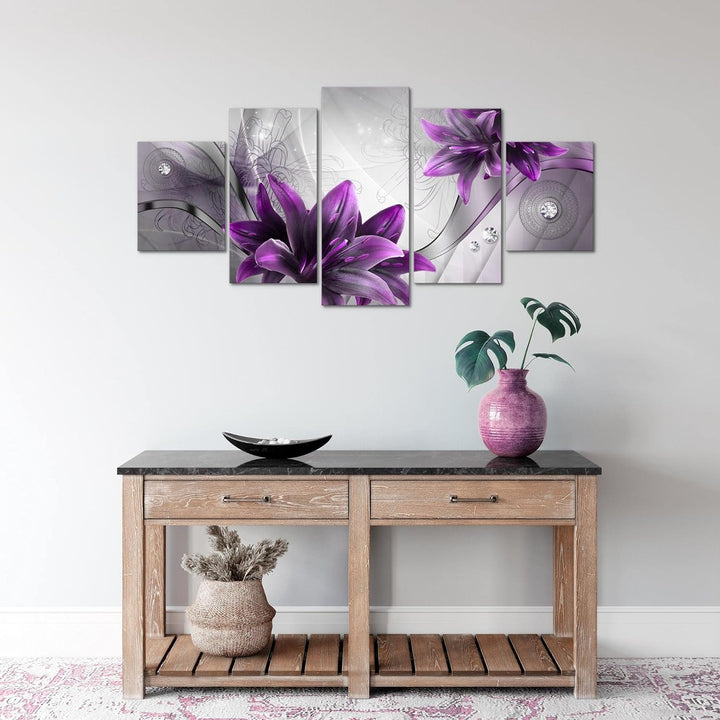 Runa Art Wandbilder Blumen Lilien 5 Teilig Bild auf Vlies Leinwand Deko Wohnzimmer Abstrakt Grau Vio