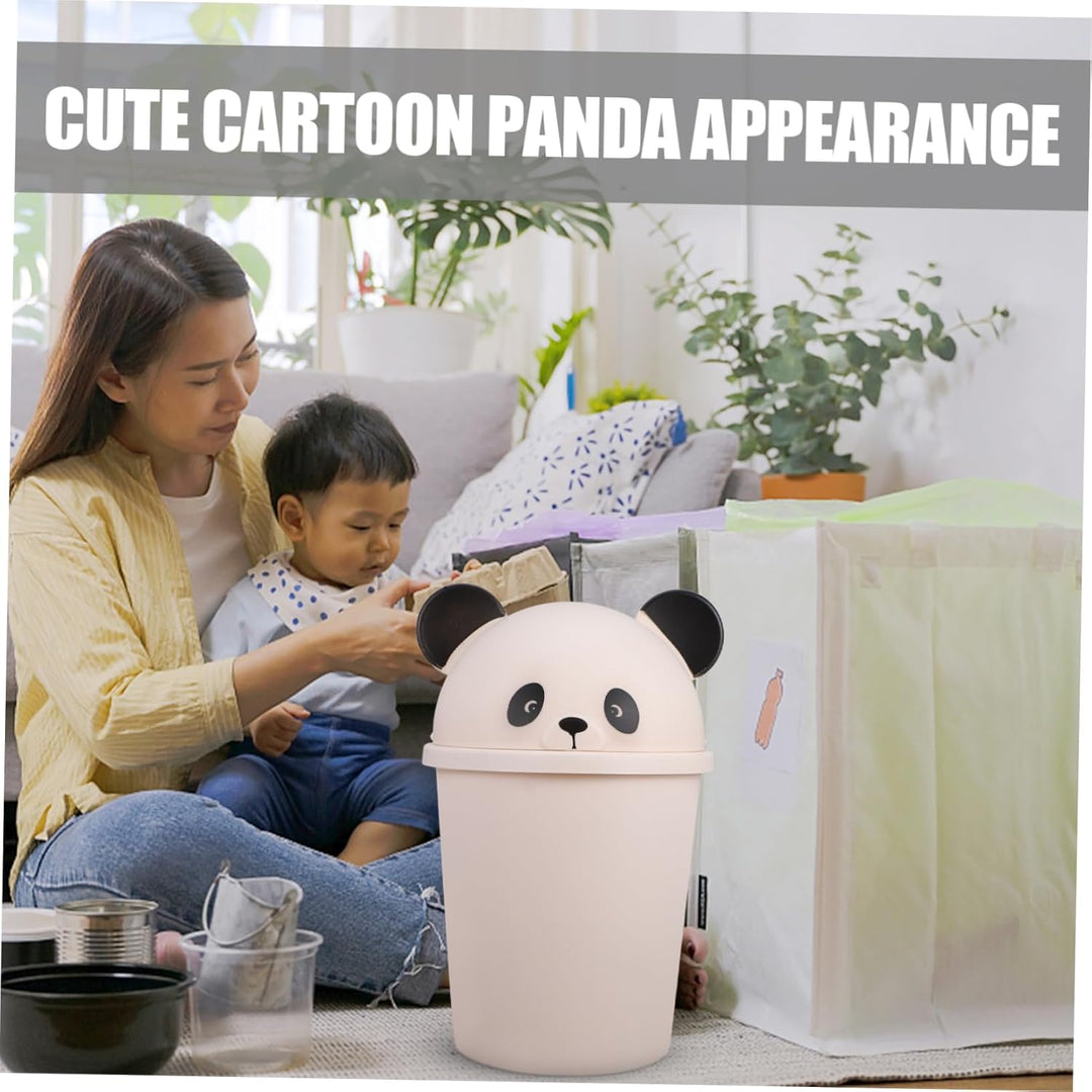 GARVALON Kunststoff Mülleimer mit Deckel Panda 10 Liter Cartoon Papierkorb für Bad Küche und Büro Ko