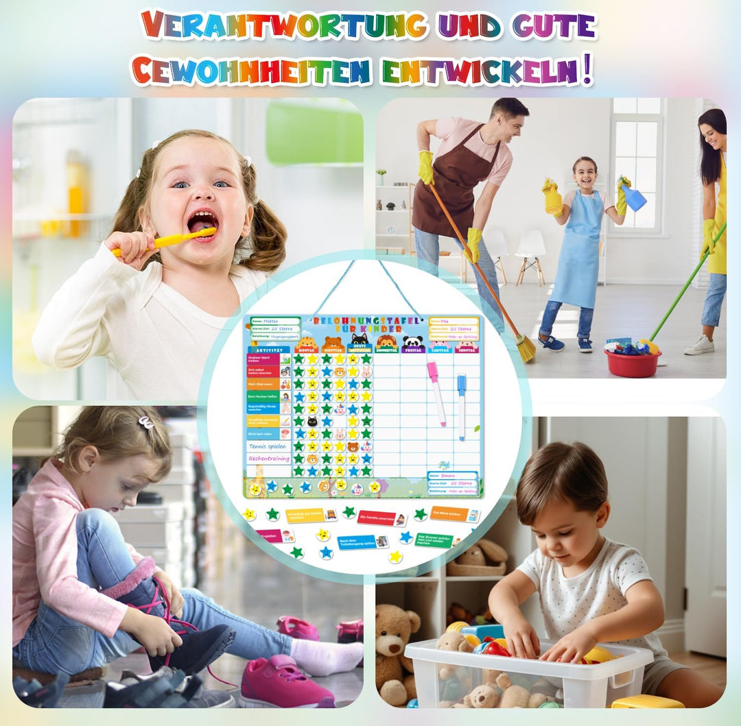 GutSache Belohnungstafel für Kinder[100 Aufgaben, 360 Magnete], Montessori Wochenplaner Kinder, Abwi