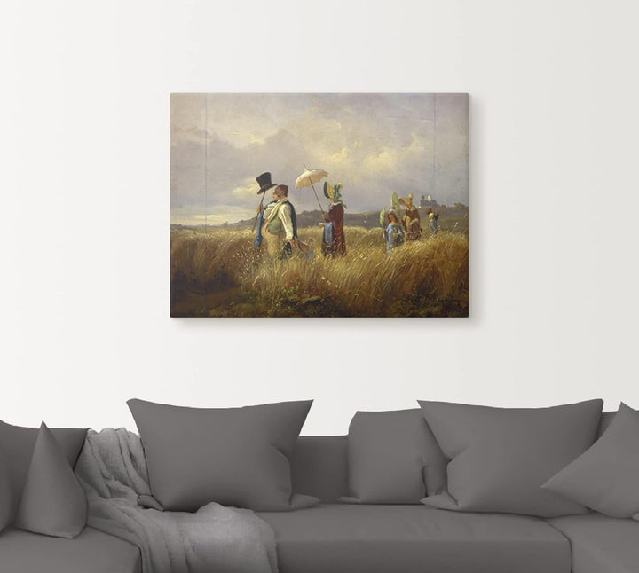 ARTland Leinwandbilder Wandbild Bild auf Leinwand 80x60 cm Wanddeko Natur Gräser Wolken Familie Vint