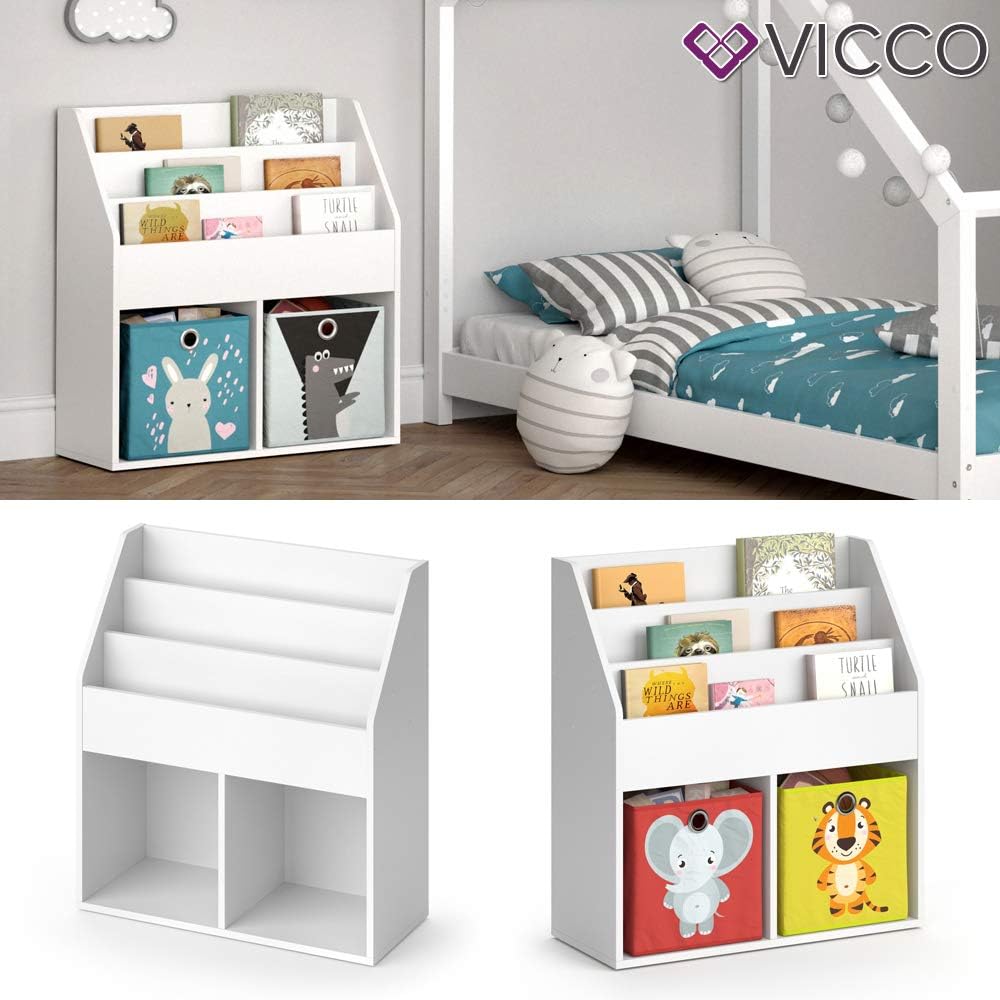 Vicco Kinderregal Luigi, Weiss, 72 x 79 cm Ohne Faltboxen, zur Aufbewahrung von Büchern und Spielzeu