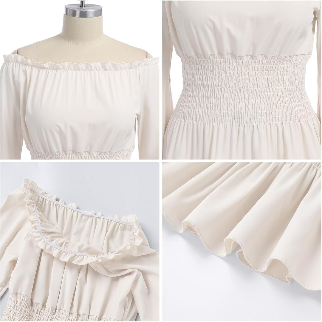 Odizli Mittelalter Kleidung Damen Gothic Steampunk Langarm Off Shoulder Corsett Top + Gürtel Viktori