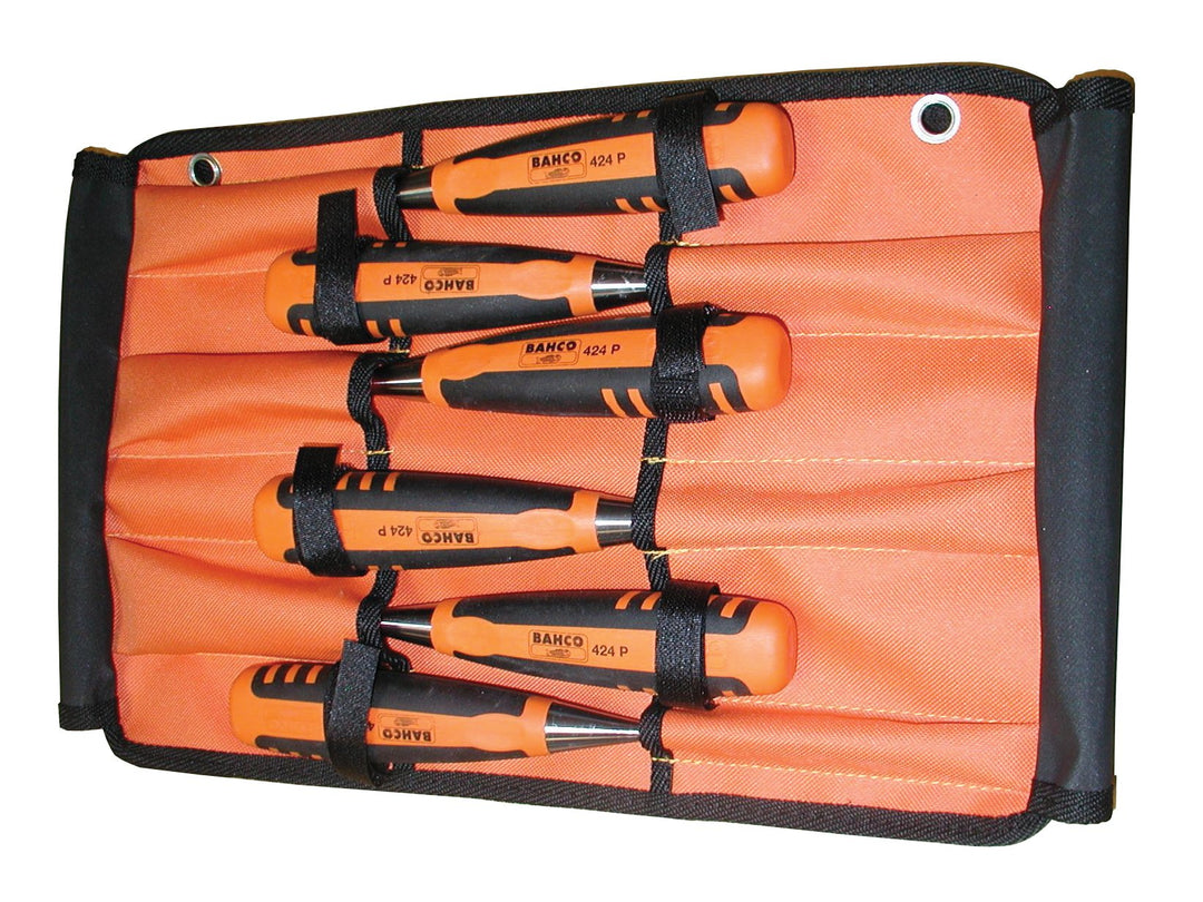 Bahco 424P-S6-ROLL Stechbeitelsatz 6/12/16/22/25/32mm, 6-teilig in Rolltasche 6/12/16/22/25/32 mm, 6