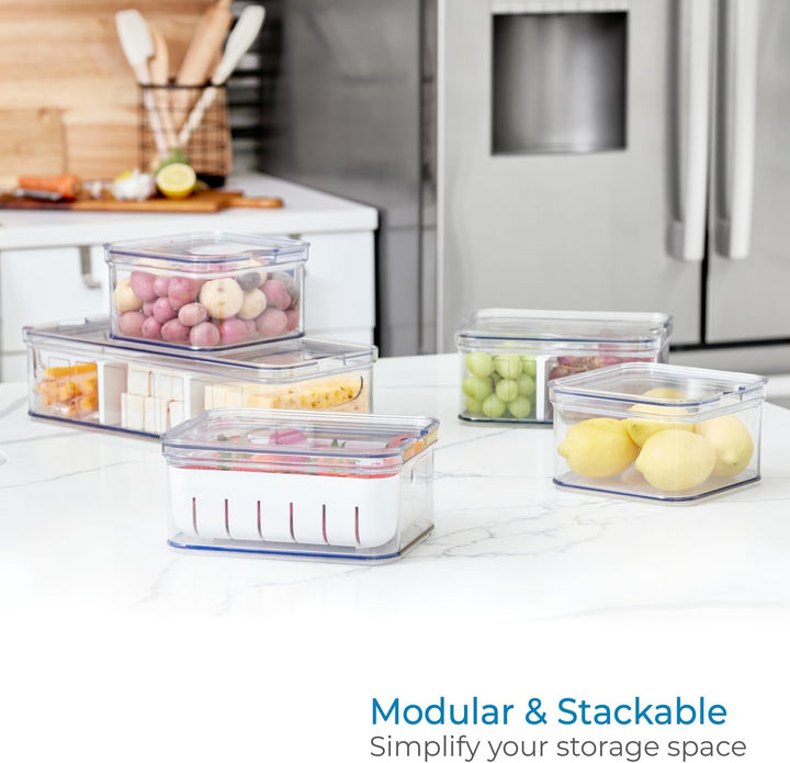 iDesign Kühlschrank-Organizer-Set aus Kunststoff, 5 Stück, transparent/mattweiss, 5 Stück Set of 5 T