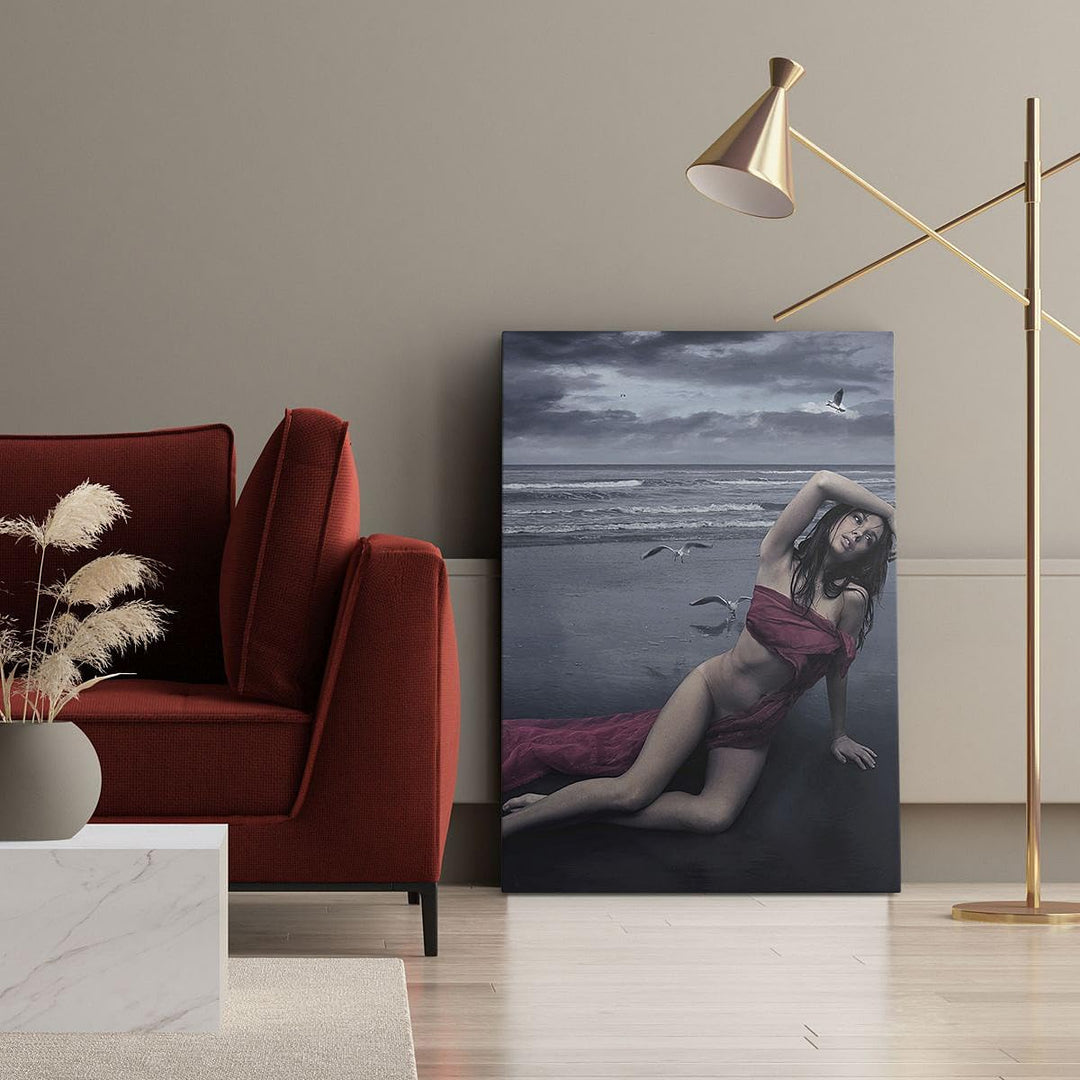 Bilder auf Leinwand 55x100cm Leinwandbild mit Rahmen Modell Möwe Vogel Natur Gross Wanddeko Bild Sch
