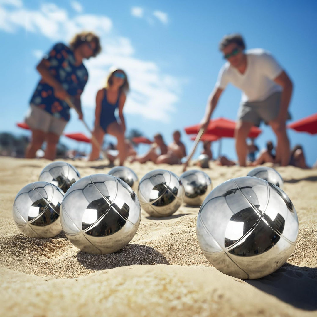 Homewit Boccia Kugeln, Professionelles Petanque, Metall Boule Set mit Holz-Kugeln, Abstandsmesser, M