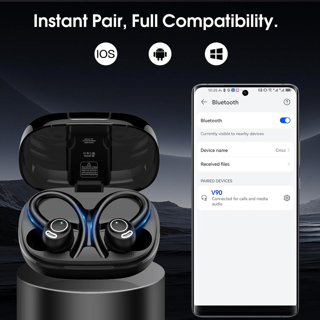 Bluetooth Kopfhörer Sport, in Ear Kopfhörer Kabellos Bluetooth 5.3 mit Ohrbügel, Hi-Fi Stereo Sound,