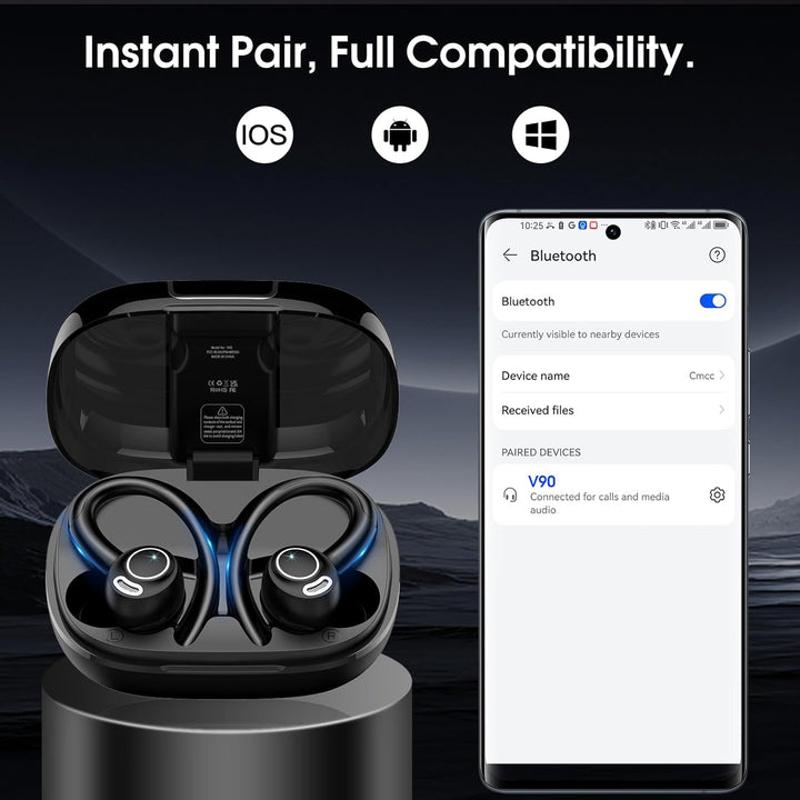 Bluetooth Kopfhörer Sport, in Ear Kopfhörer Kabellos Bluetooth 5.3 mit Ohrbügel, Hi-Fi Stereo Sound,