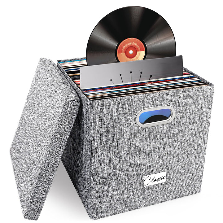 Vinyl-Schallplatten-Aufbewahrungsbox für 50+ einzelne LPs (30,5 cm), stapelbare Alben, Leinenkiste m