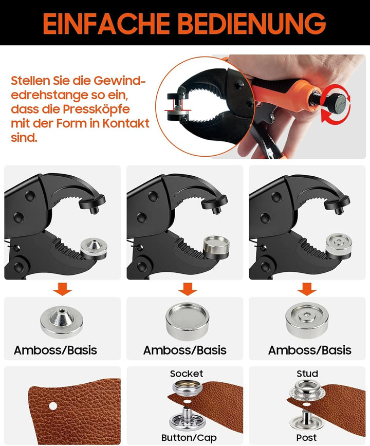 Druckknopf Set Mit Zange, Verstellbares Druckknopf-Setter-Werkzeug, EnthäLt 40 SäTze 15-Mm-DruckknöP