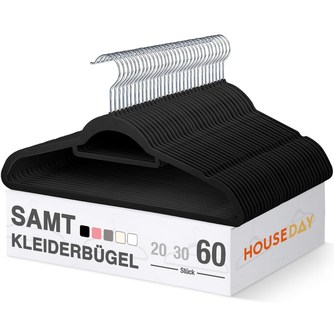 HOUSE DAY Kleiderbügel Samt 60 stück,Kleiderbügel Platzsparend Rutschfester mit Krawattenhalter,360°