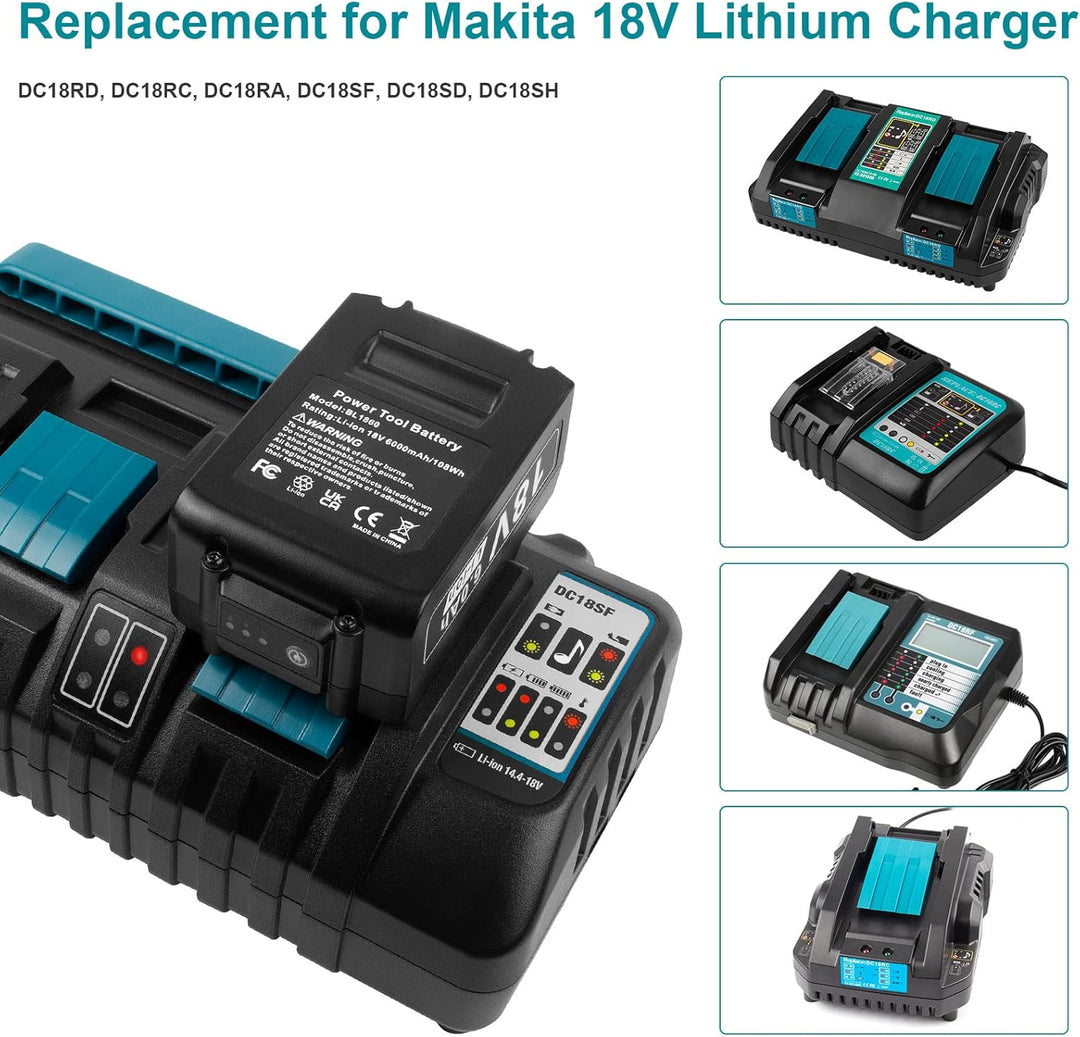 DC18SF 14,4V-18V Ladegerät für Makita Akku ASUNCELL 3A 4 Port Ersatz Ladegerät für Makita LXT DC18RD