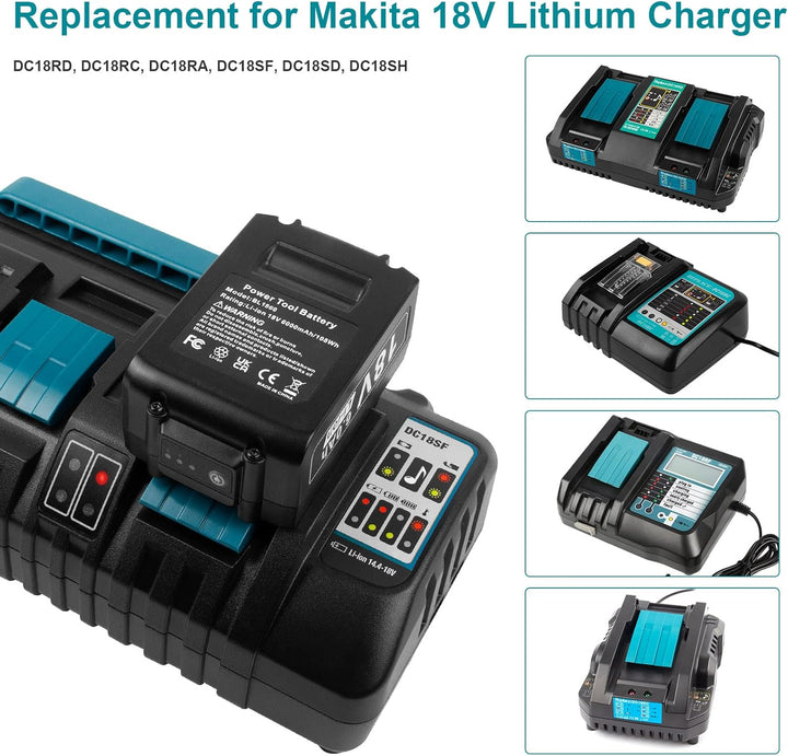 DC18SF 14,4V-18V Ladegerät für Makita Akku ASUNCELL 3A 4 Port Ersatz Ladegerät für Makita LXT DC18RD