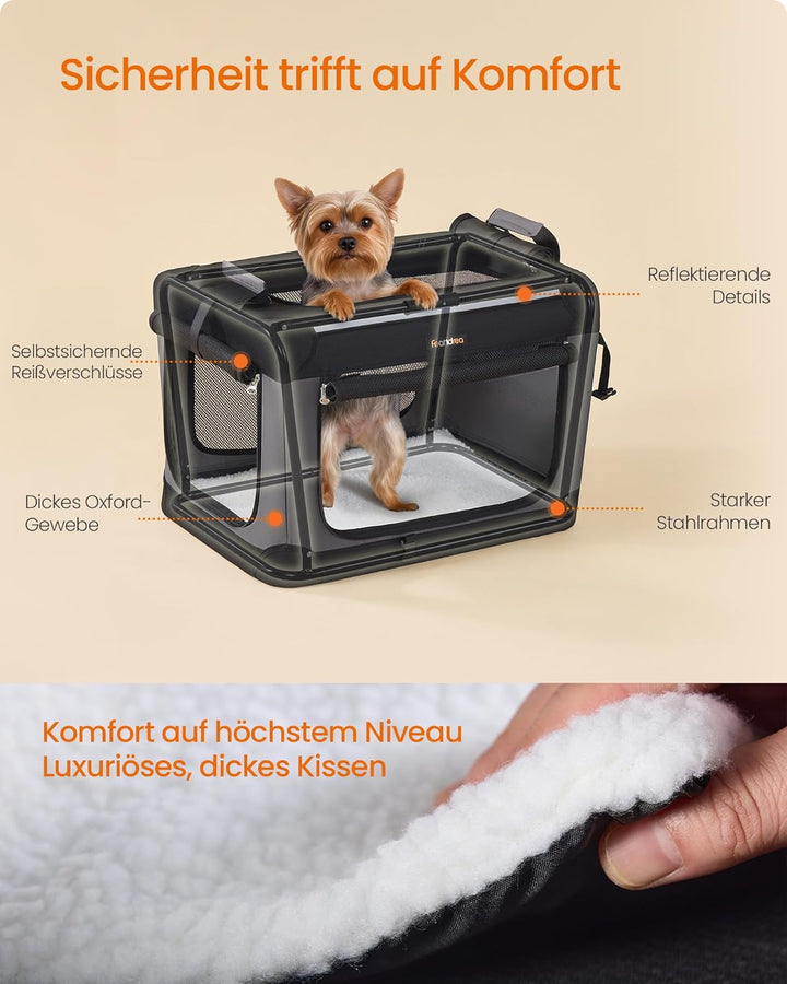 Feandrea Hundebox faltbar, 50 cm Transportbox für kleine Hunde, Hundetasche, Oxford-Gewebe, mit 4 Tü