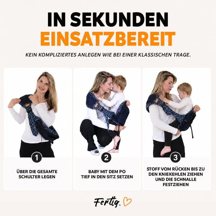 Hüfttrage Baby – Ergonomische seitliche Babytrage ab 6 Monate, praktische Tragehilfe für Kleinkind b